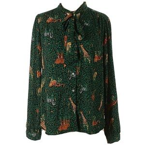 J. Crew Forest Green Safari Print Blouse